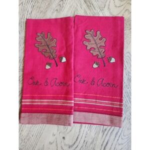 Cloth Napkins Lot Of 8 Fall Autumn Oak & Acorn Leaves Embroidered Red Brown